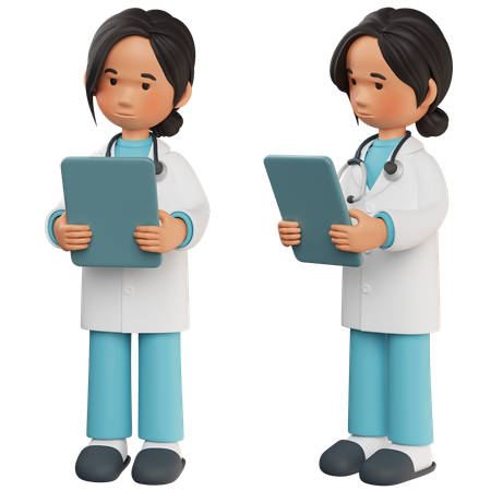 Female Doctor Looking Worried As She Looks At Medical Report  3D Illustration