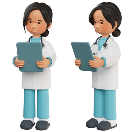 Female Doctor Looking Worried As She Looks At Medical Report  3D Illustration
