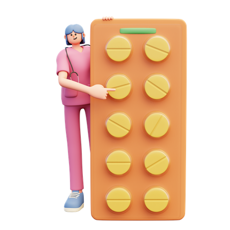 Female Doctor Near Big Pack Of Pills  3D Icon
