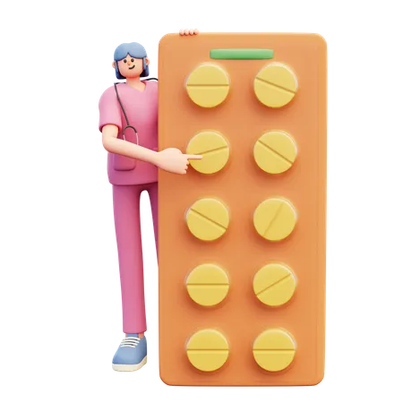 Female Doctor Near Big Pack Of Pills  3D Illustration