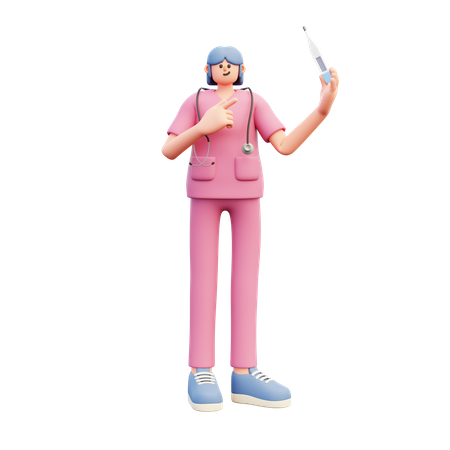 Female Doctor Pointing At Thermometer  3D Illustration