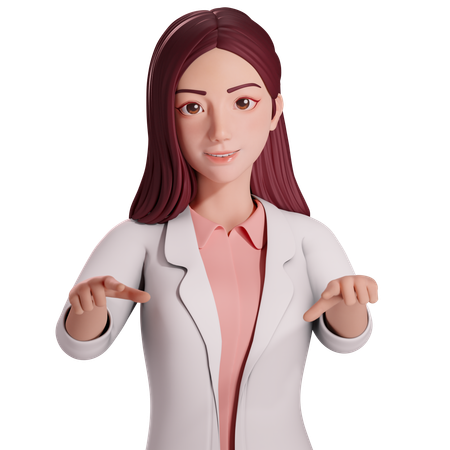 Female doctor Pointing Forwards with her both hands  3D Icon
