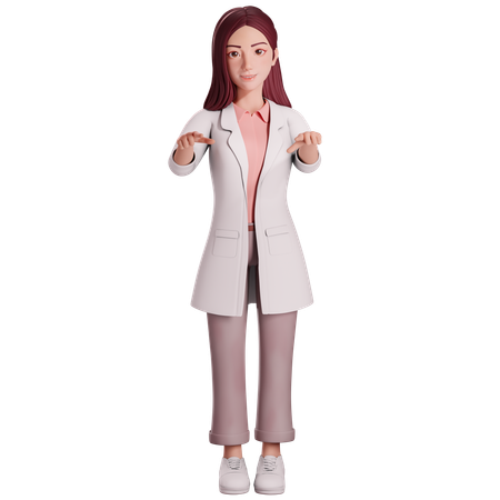 Female doctor Pointing Forwards with her both hands  3D Icon