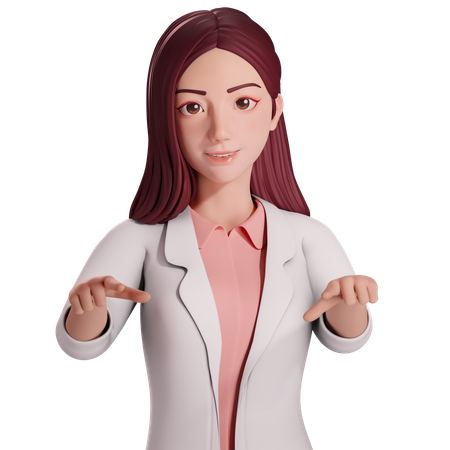 Female doctor Pointing Forwards with her both hands  3D Illustration