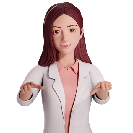 Female doctor Pointing Forwards with her both hands  3D Illustration