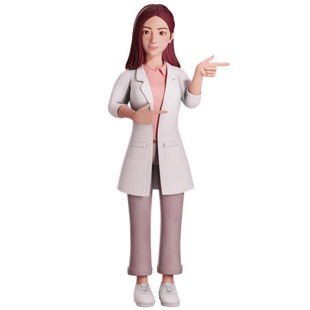 Female doctor Pointing left side with her both hands  3D Illustration