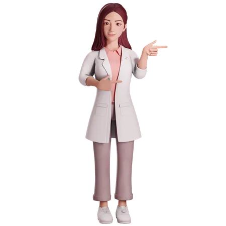 Female doctor Pointing left side with her both hands  3D Illustration