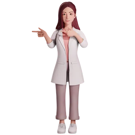 Female doctor Pointing right side with her both hands  3D Illustration