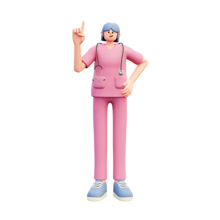 Female Doctor Pointing Up  3D Illustration