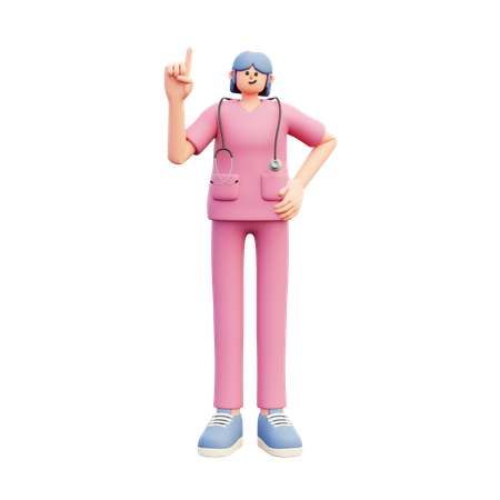 Female Doctor Pointing Up  3D Illustration