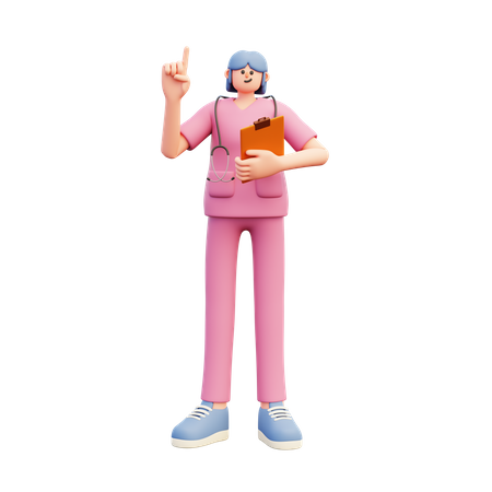 Female Doctor Pointing Up While Holding Medical Report  3D Icon