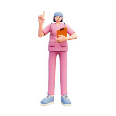 Female Doctor Pointing Up While Holding Medical Report  3D Illustration