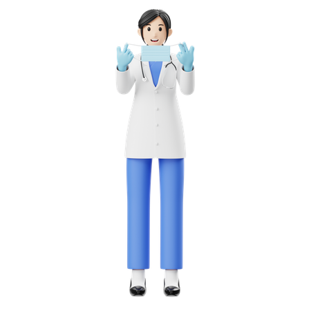 Female Doctor Preparing to Wear Mask  3D Illustration