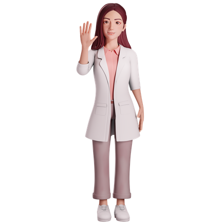 Female doctor raising her right hand up in greeting  3D Illustration