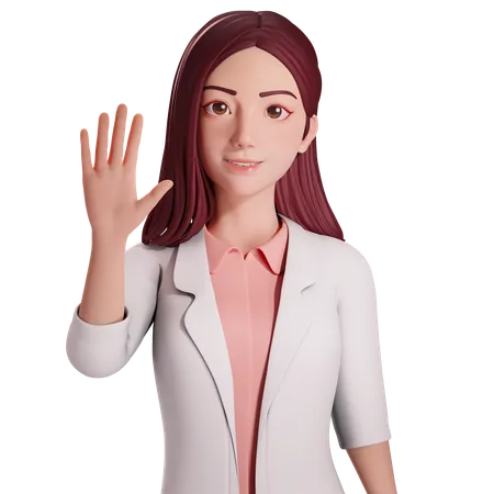 Female doctor raising her right hand up in greeting  3D Illustration