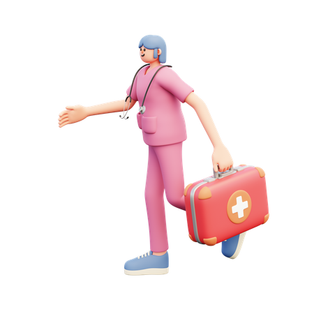 Female Doctor Running For Medical Emergency  3D Illustration