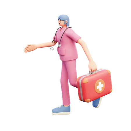 Female Doctor Running For Medical Emergency  3D Illustration