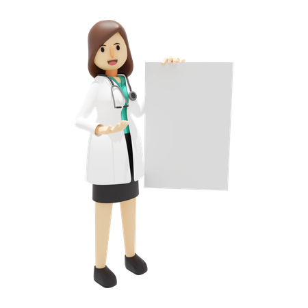 Female doctor showing blank board 3D Illustration