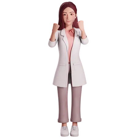 Female doctor showing fist hand gesture with her both hands to celebrating  3D Illustration