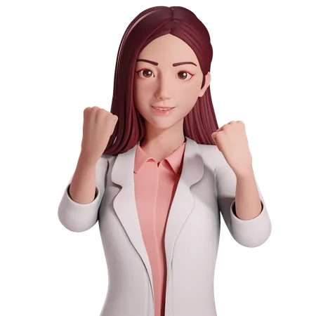 Female doctor showing fist hand gesture with her both hands to celebrating  3D Illustration