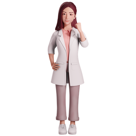 Female doctor showing fist hand gesture with her left hand to celebrating  3D Illustration