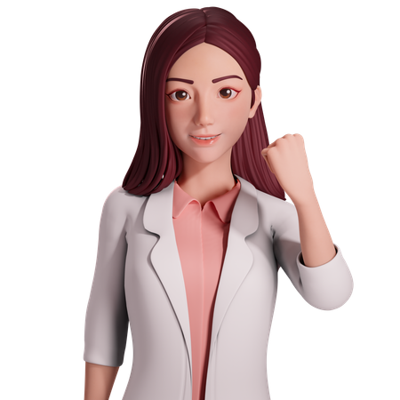 Female doctor showing fist hand gesture with her left hand to celebrating  3D Illustration