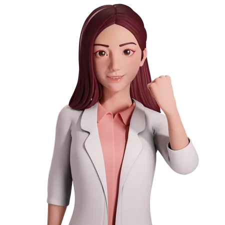 Female doctor showing fist hand gesture with her left hand to celebrating  3D Illustration