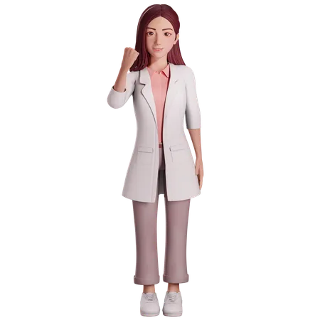 Female doctor showing fist hand gesture with her right hand to celebrating  3D Illustration