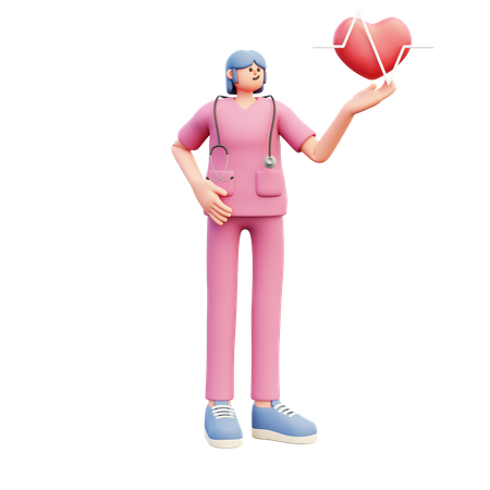 Female Doctor Showing Heartbeat  3D Icon