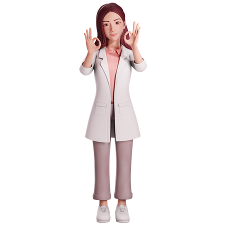 Female doctor showing ok hand gesture with her both hands  3D Illustration