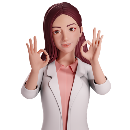 Female doctor showing ok hand gesture with her both hands  3D Illustration