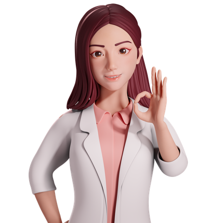 Female doctor showing ok hand gesture with her left hand  3D Illustration