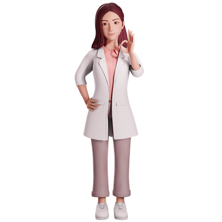 Female doctor showing ok hand gesture with her left hand  3D Illustration