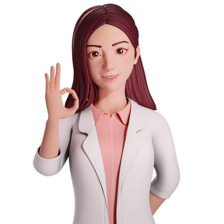 Female doctor showing ok hand gesture with her right hand  3D Illustration