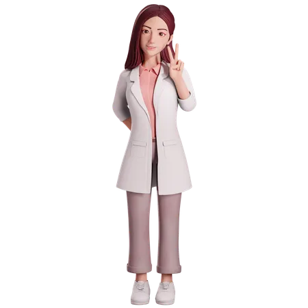 Female doctor showing peace hand gesture with her left hand  3D Illustration