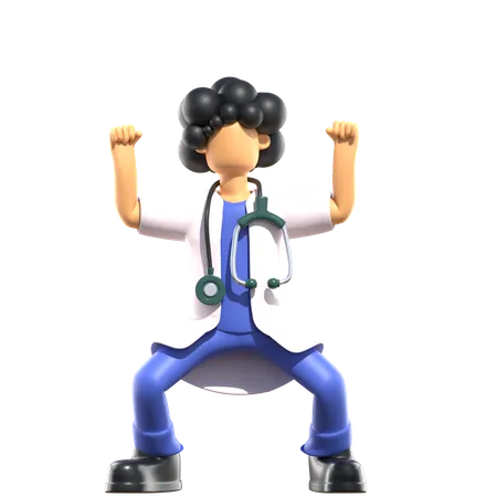 Female Doctor Showing Strong Arm  3D Illustration