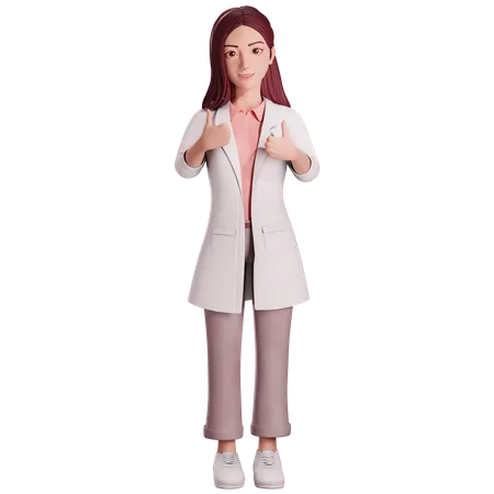 Female doctor showing thumbs up gesture with her both hands  3D Illustration