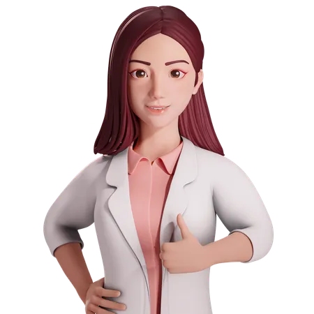 Female doctor showing thumbs up gesture with her left hand  3D Illustration