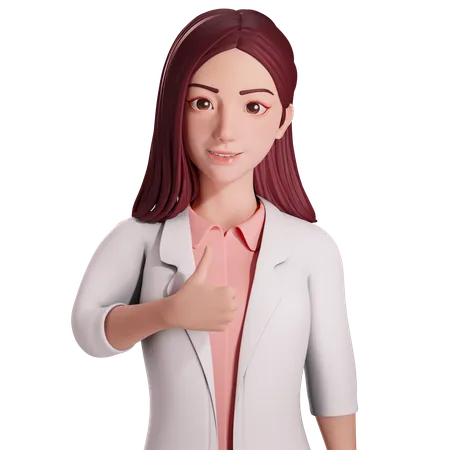 Female doctor showing thumbs up gesture with her right hand,  3D Illustration