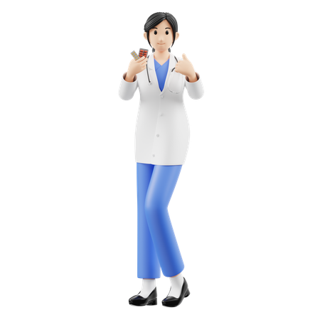 Female Doctor Showing Vitamin Pills  3D Illustration