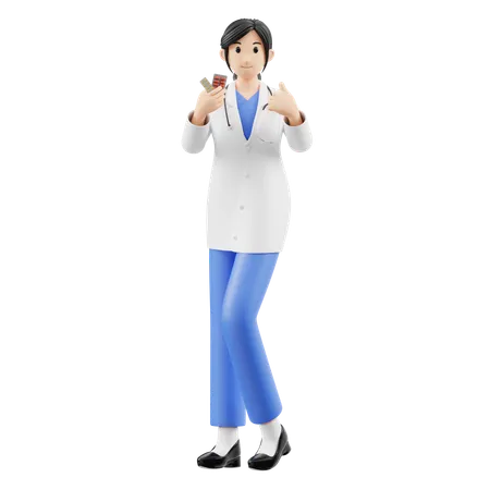 Female Doctor Showing Vitamin Pills  3D Illustration