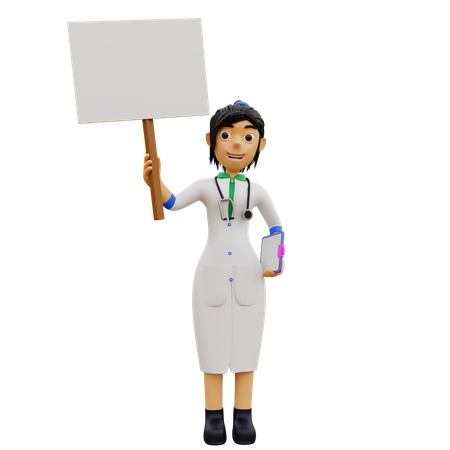 Female doctor stand while holding placard  3D Illustration