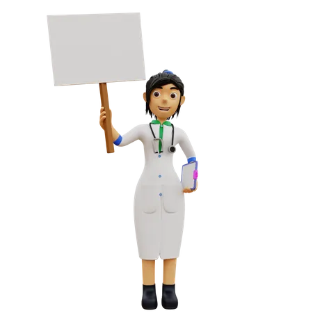 Female doctor stand while holding placard  3D Illustration