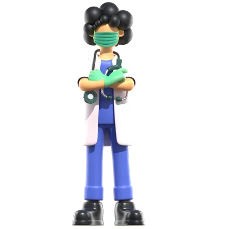 Female Doctor Standing Confidently With Cross Arms  3D Illustration