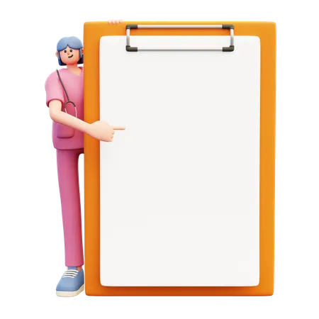 Female Doctor Standing Near Big Clipboard From Behind  3D Illustration