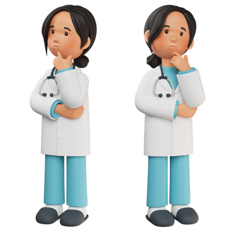 Female Doctor Standing While Giving Thinking Pose  3D Illustration