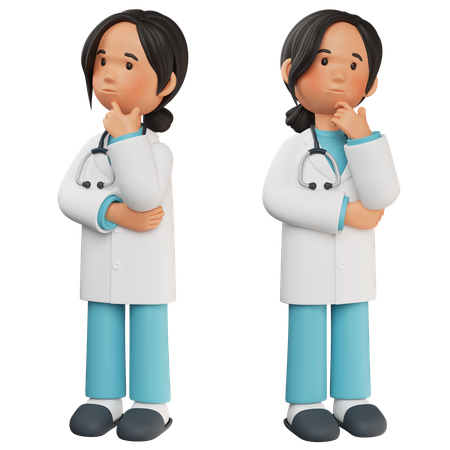 Female Doctor Standing While Giving Thinking Pose  3D Illustration