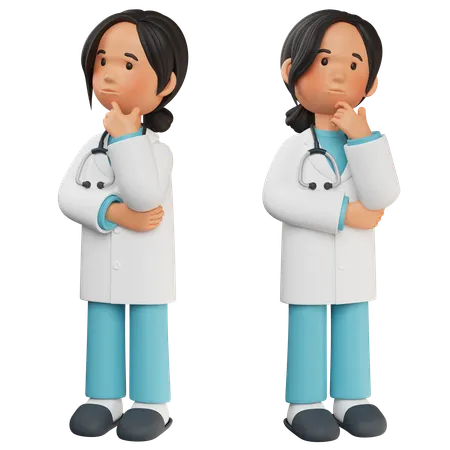 Female Doctor Standing While Giving Thinking Pose  3D Illustration
