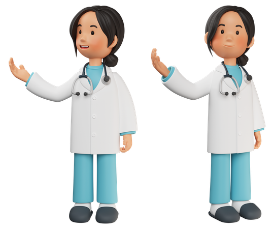 Female Doctor Standing While Showing Something  3D Icon