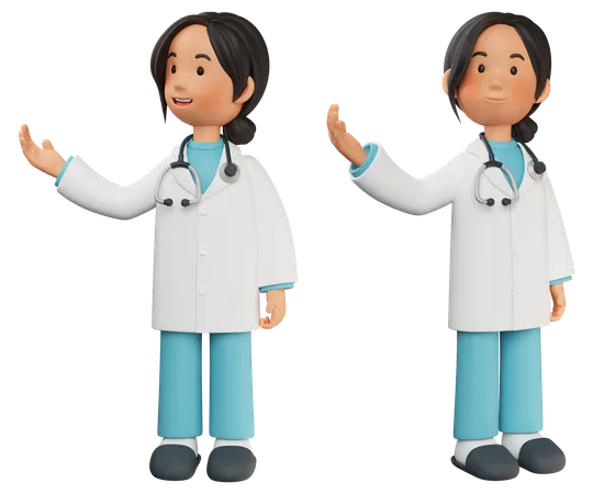 Female Doctor Standing While Showing Something  3D Icon